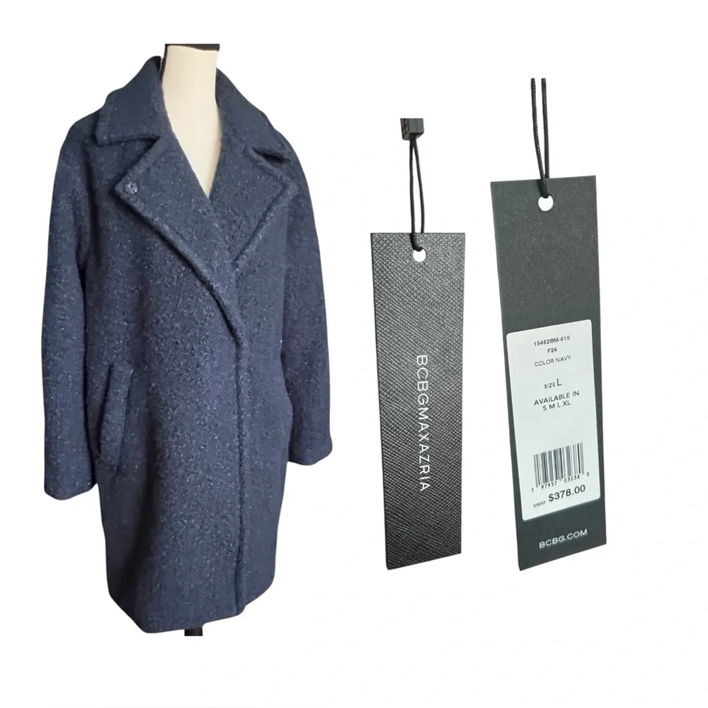 BCBGMAXAZRIA Blue Textured Boucle style Coat. Soft Warm. New With Tags. ($378)